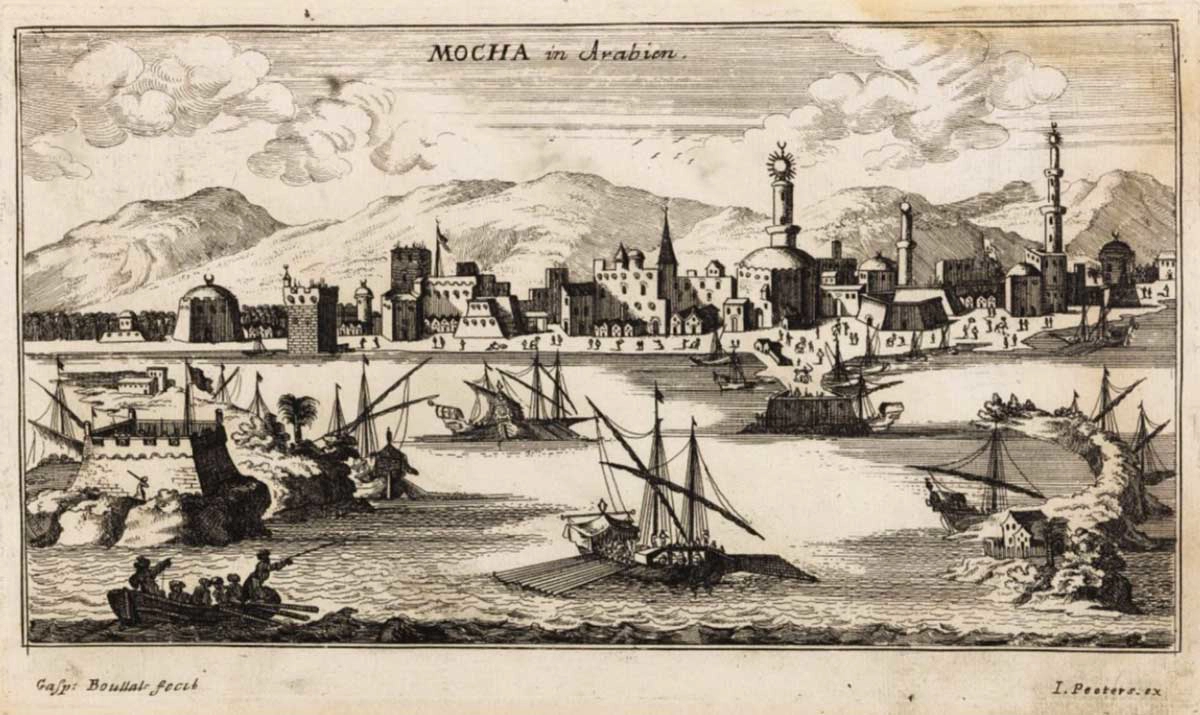 Historische Darstellung des Hafens von Al-Mokha im Jemen